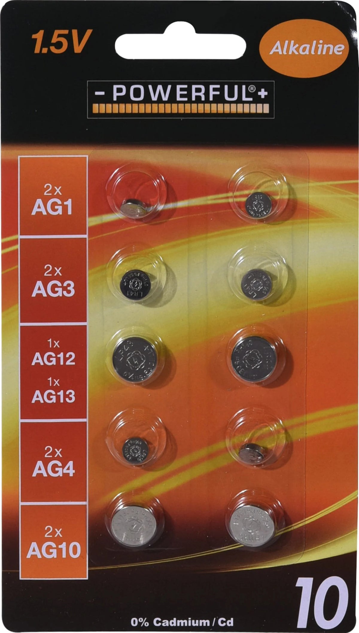 Alkaline button cell battery 10-pack