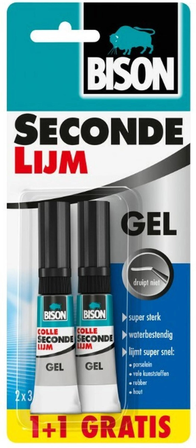Bison Secondelijm Gel 3g tube kaart 1+1