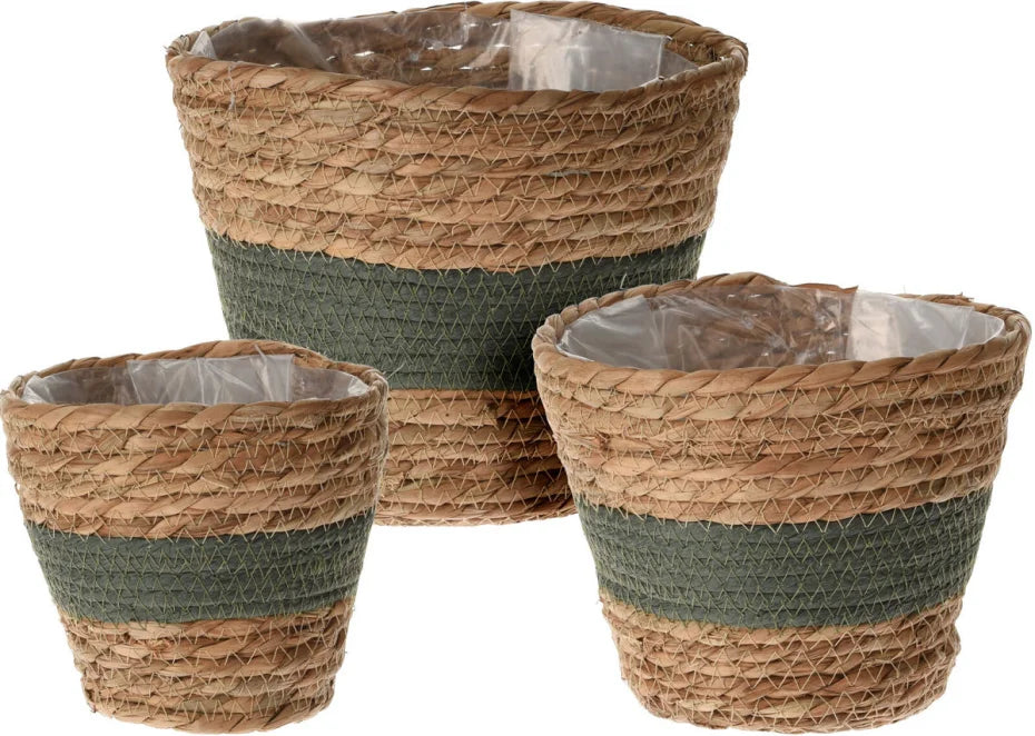 Flowerpot natural rope set 3 pieces - dark green