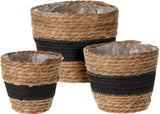 Plant pot natural rope set of 3 - black