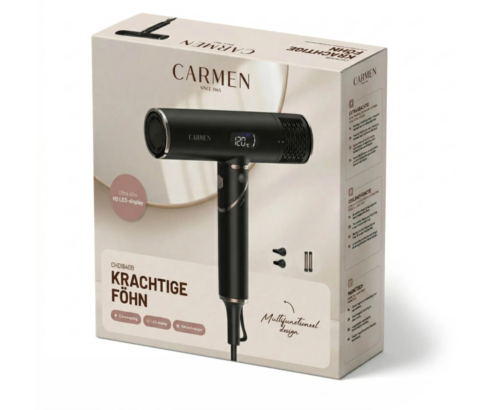 Carmen CHD1640B Föhn - HD LED Display - Inklapbaar
