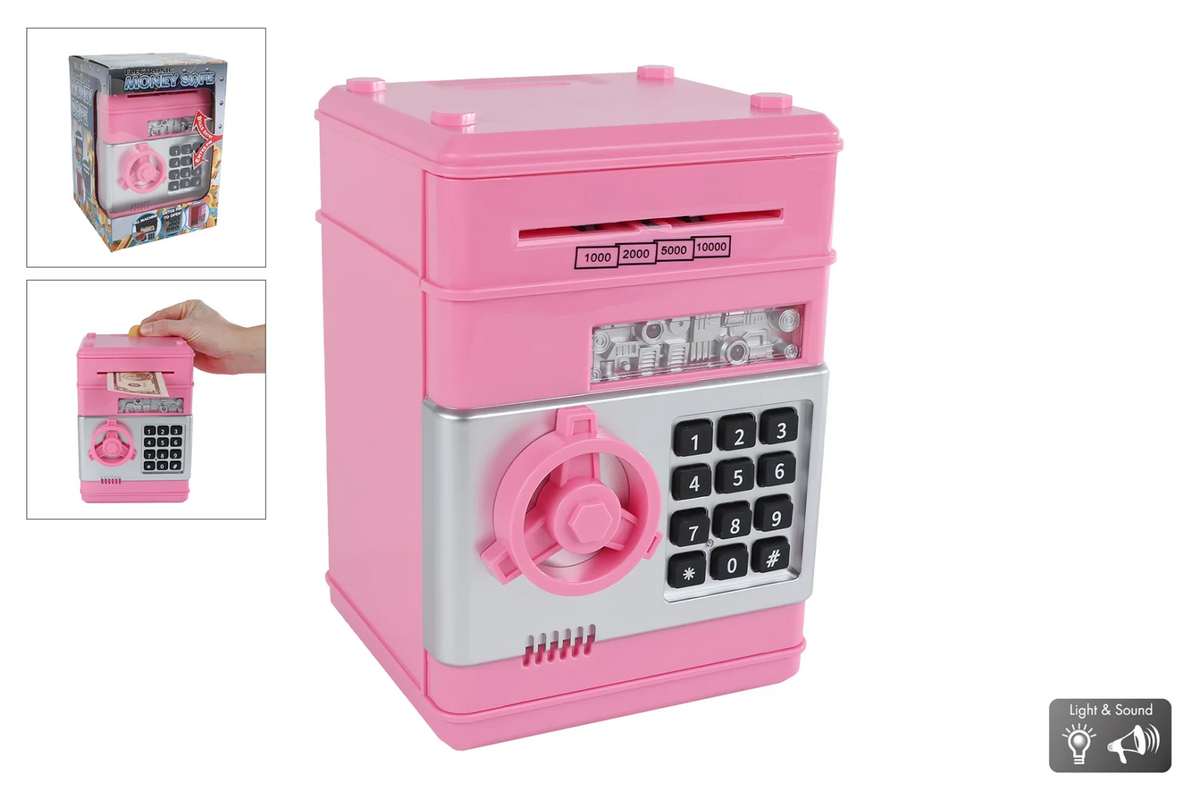 Money safe with secret code and light and sound 19.5cm pink