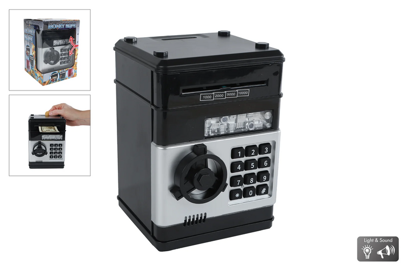 Geldkluis met geheime code en licht en geluid 19,5cm zwart