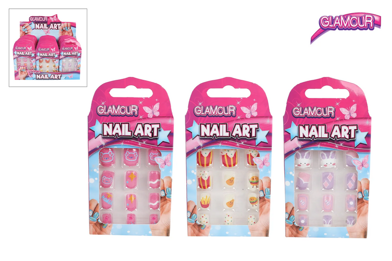 Glamour kunstnageltjes 12stuks 3ass 10cm