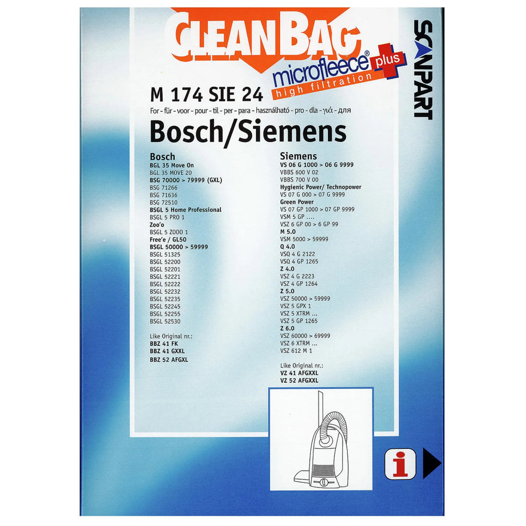 Stofzuigerzakken M174SIE24 Bosch Siemens GXL/GXXL/GAL Mirco+ 4 stuks
