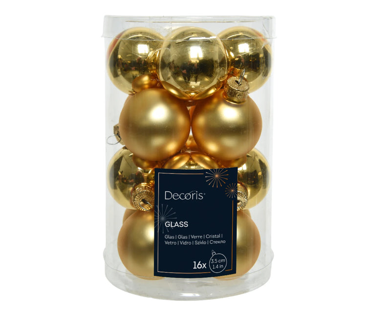 Kerstbal Glas 3.50cm 16 stuks - Goud
