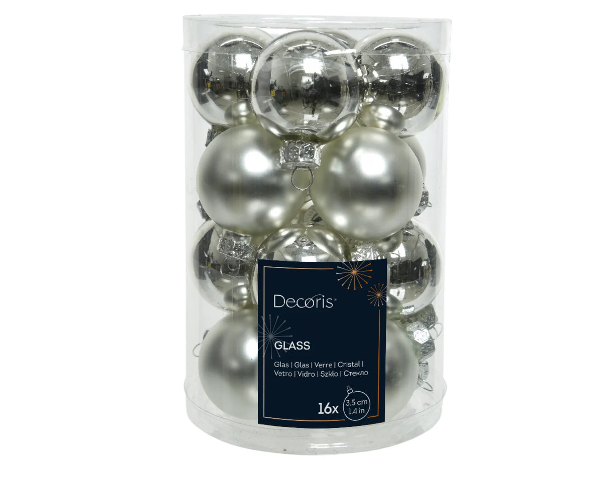 Kerstbal Glas 3.50cm 16 stuks - Zilver