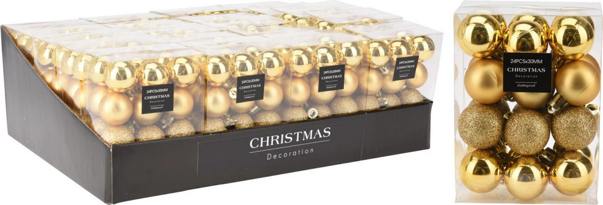 Kerstbal Onbreekbaar 3.00cm 24 stuks - Goud