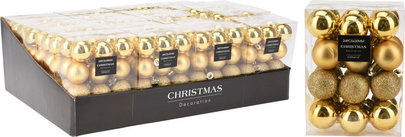 Kerstbal Onbreekbaar 3.00cm 24 stuks - Goud