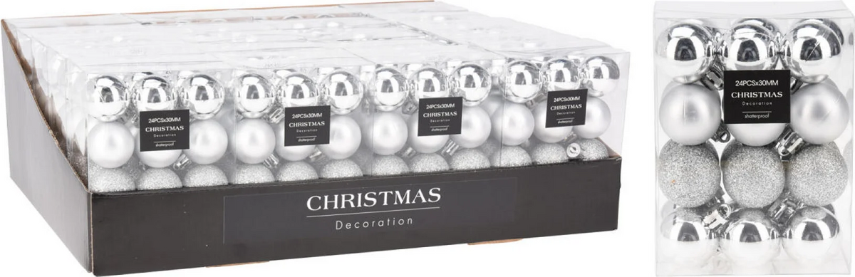 Kerstbal Onbreekbaar 3.00cm 24 stuks - Zilver