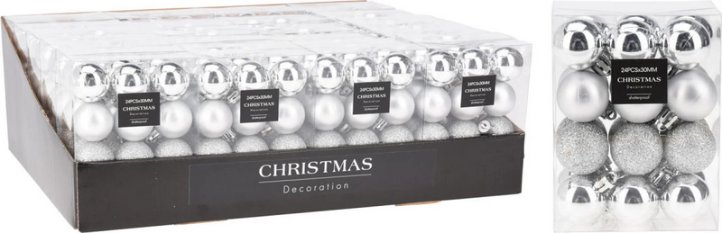 Kerstbal Onbreekbaar 3.00cm 24 stuks - Zilver