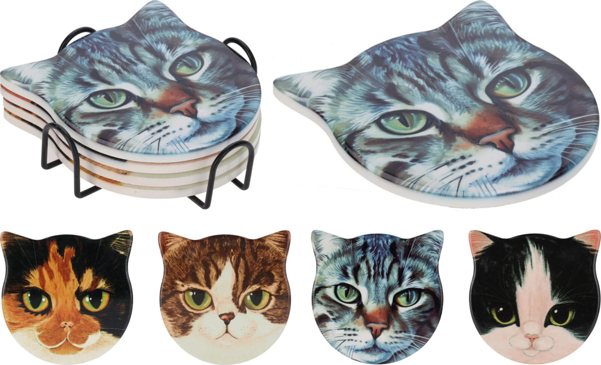 Cat Coasters 4 pieces in holder