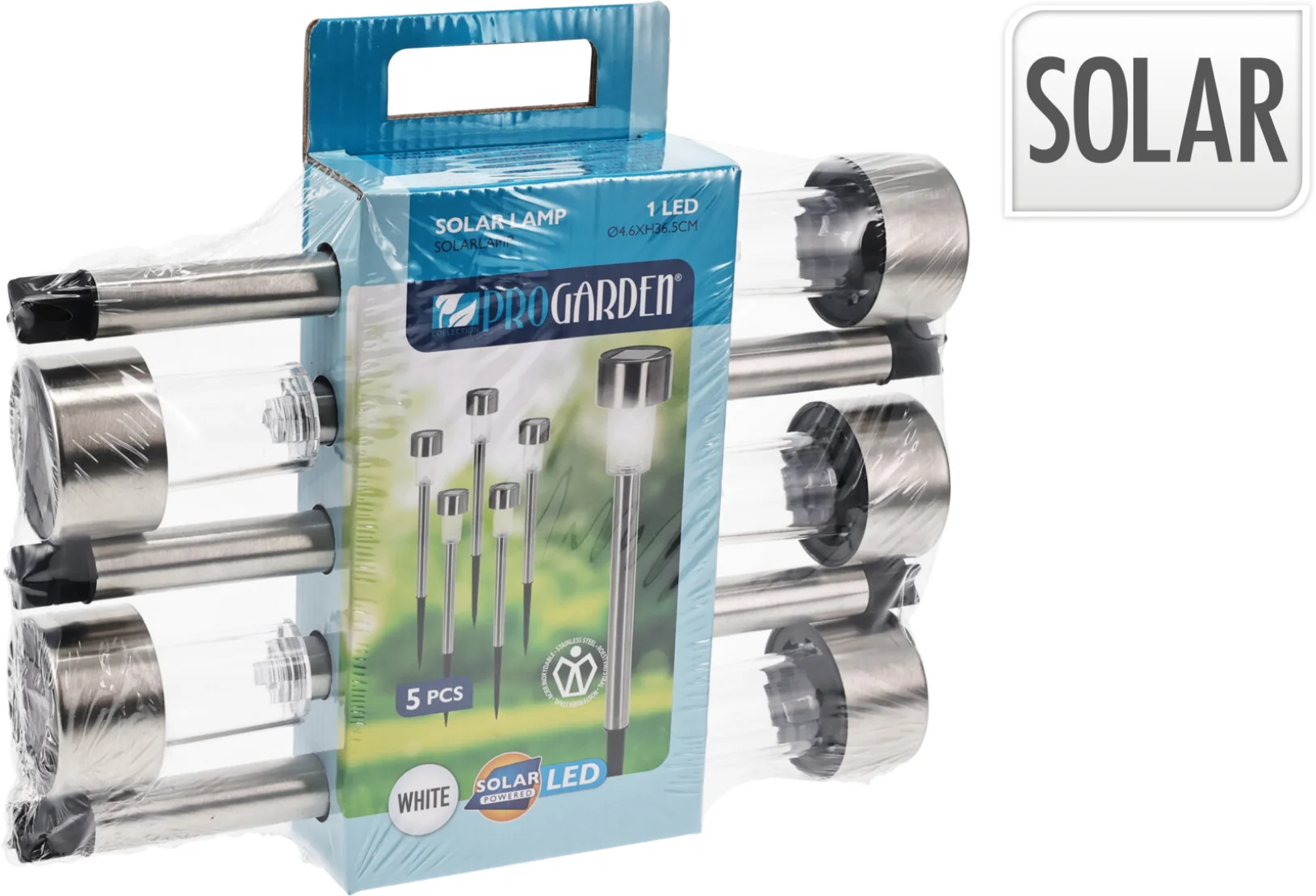 Solar lamp Stainless steel 36cm set of 5